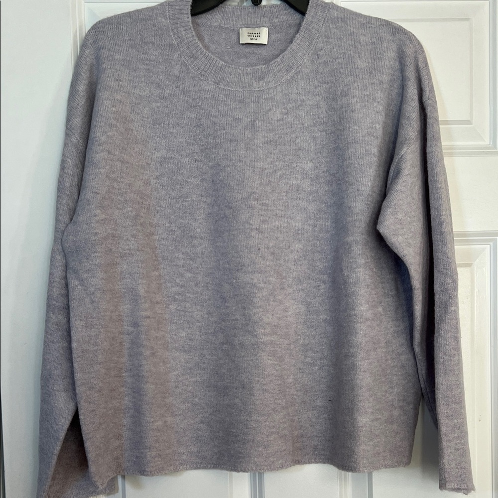 Womens Common Thread lavender grey long sleeve crewneck wool blend sweater